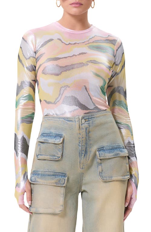 Kaylee Foil Print Top in Soft Linear Abstract