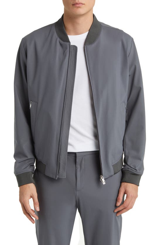 Shop Hugo Boss Slim Fit Jersey Bomber Jacket In Medium Grey