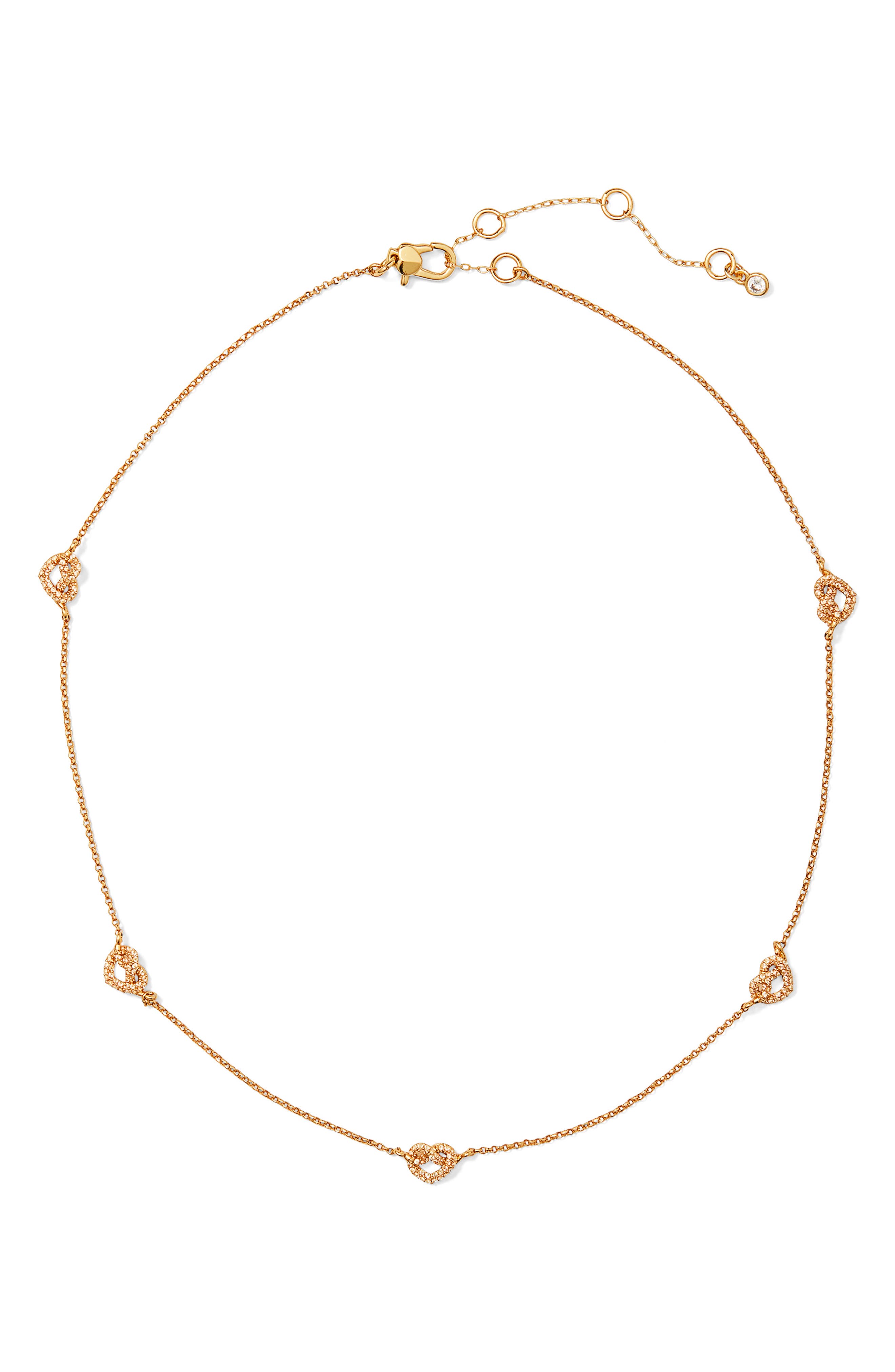 Kate Spade Loves Me Knot Pave Cz Heart Station Necklace In Clear/gold