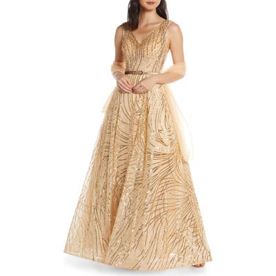 MAC Duggal Cat Tail Sequin V-Neck Prom Dress, 8 (similar to 16W) - Yellow