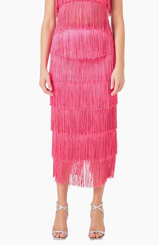 Shop Endless Rose Fringe Tiered Maxi Skirt In Fuchsia