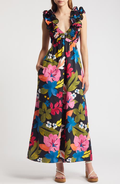 Shop Saylor Zaira Floral Cotton Maxi Dress In Blue Multi