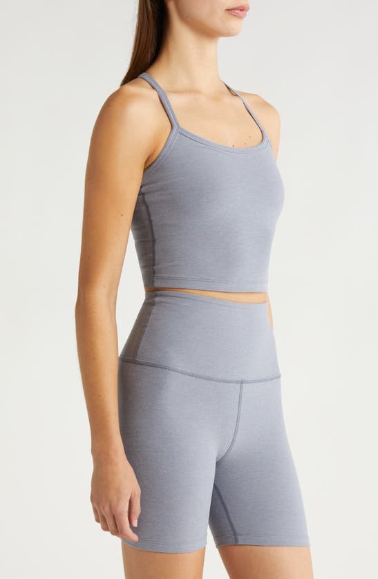 Shop Beyond Yoga Space Dye Slim Racerback Crop Tank In Cloud Gray Heather