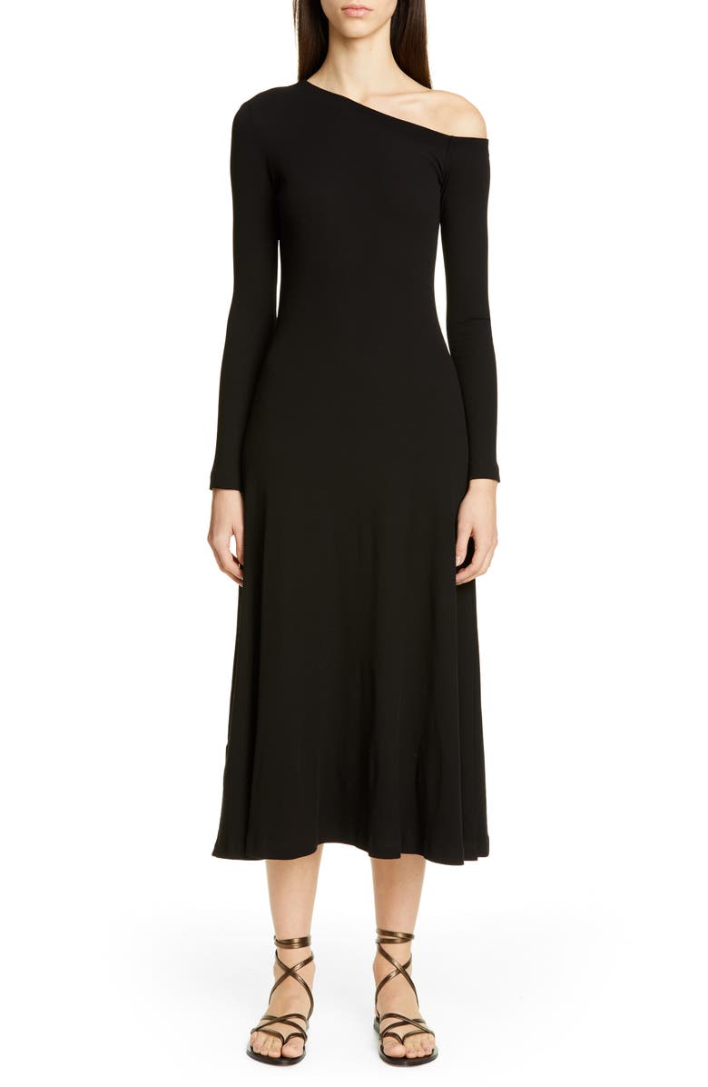 Rosetta Getty Long Sleeve One-Shoulder Cotton Flare Dress | Nordstrom