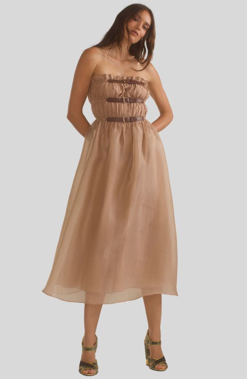 Cynthia Rowley Strapless Buckle-embellished Midi Dress In Camel
