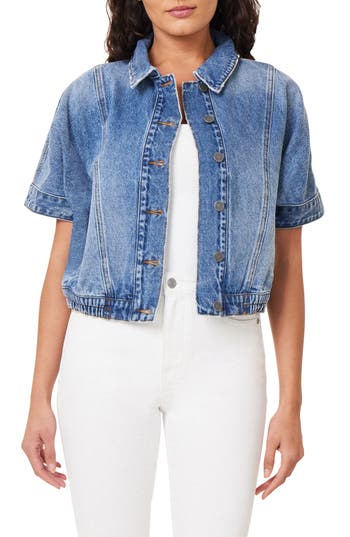 Habitual Oversize Short Sleeve Crop Denim Jacket In Lagoon