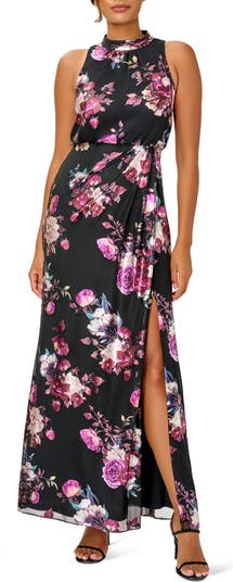 Adrianna Papell Floral Foil Sleeveless Front Slit Dress Nordstrom