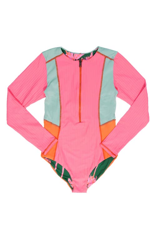 Maaji Kids' Sea Pink Miku Long Sleeve One-Piece Rashguard Swimsuit at Nordstrom,