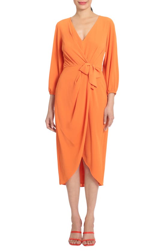 Maggy London Draped Faux Wrap Dress In Celosia Orange