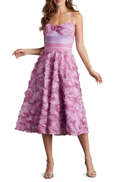 3-D Floral Cocktail A-Line Dress in Water Lily