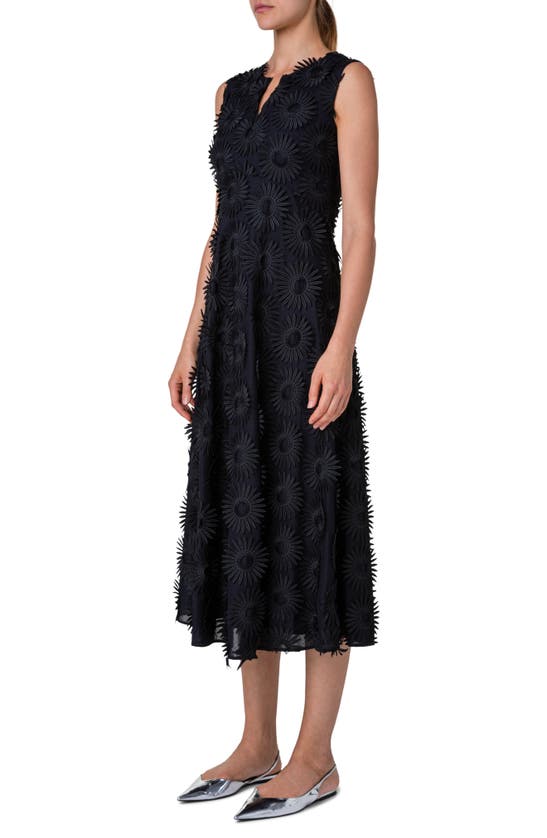 Shop Akris Punto Hello Sunshine Embroidered Floral Appliqué Cotton Midi Dress In Black