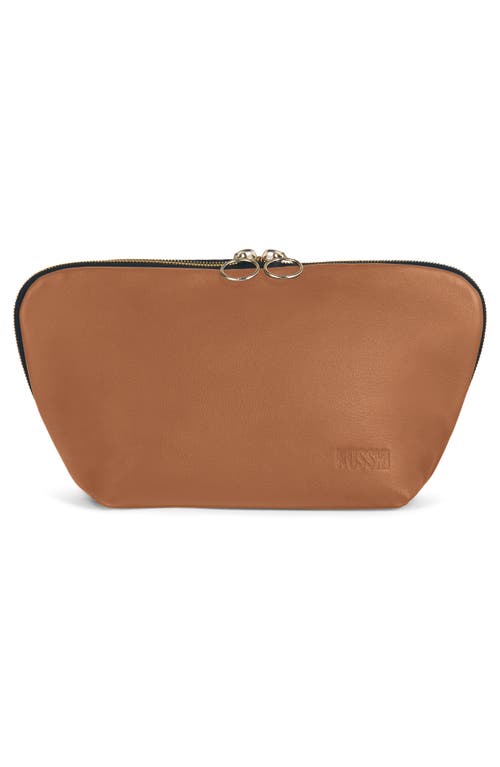 Signature Leather Makeup Bag in Camel Leather/Red