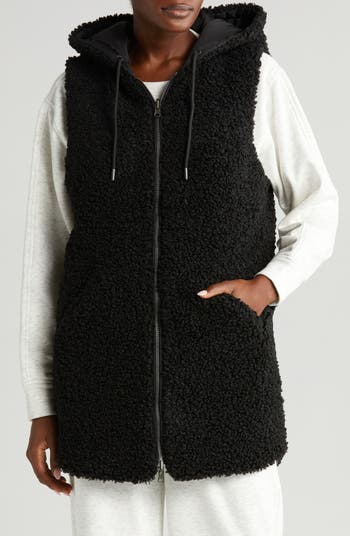 Zella Cozy Insulated Hooded Faux Shearling Reversible Vest | Nordstrom