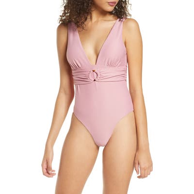 Chelsea28 Belted Textured One-Piece Swimsuit, Pink