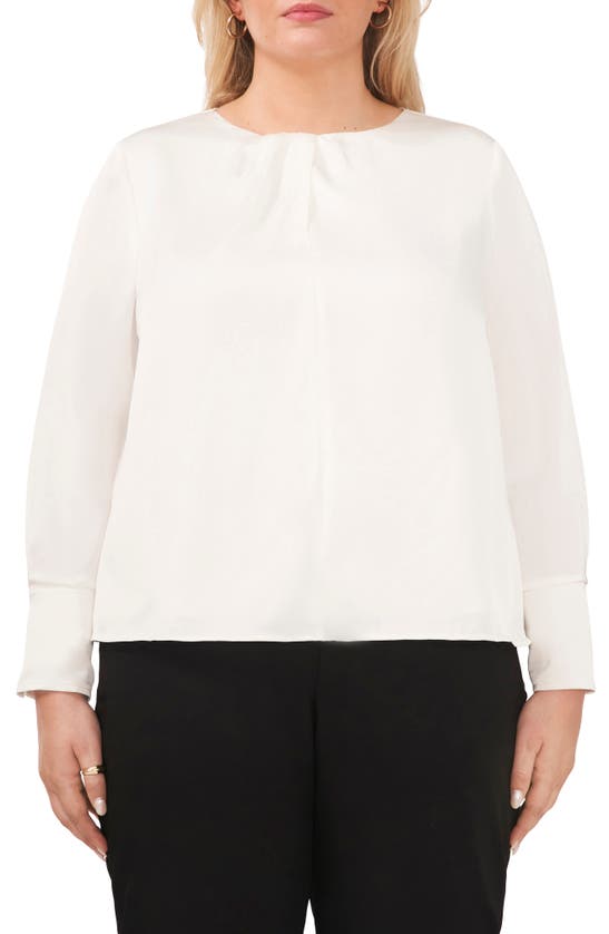 Halogen Long Sleeve Crossover Satin Blouse In New Ivory