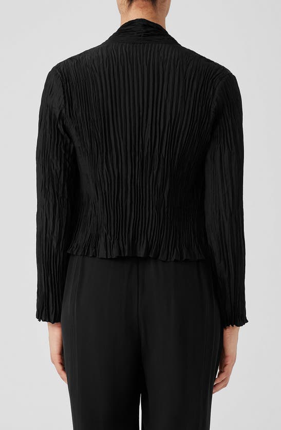 Shop Eileen Fisher Pleated Open Front Silk Jacket In Black