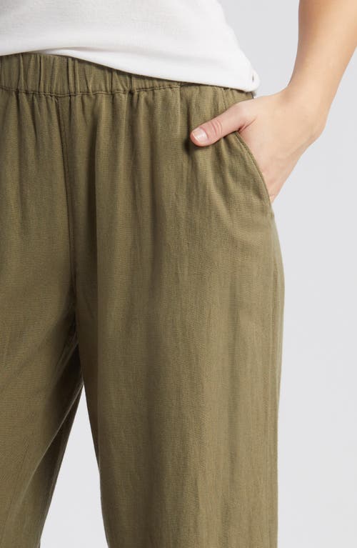 Caslon Wide Leg Pull-on Linen Blend Pants In Olive Burnt