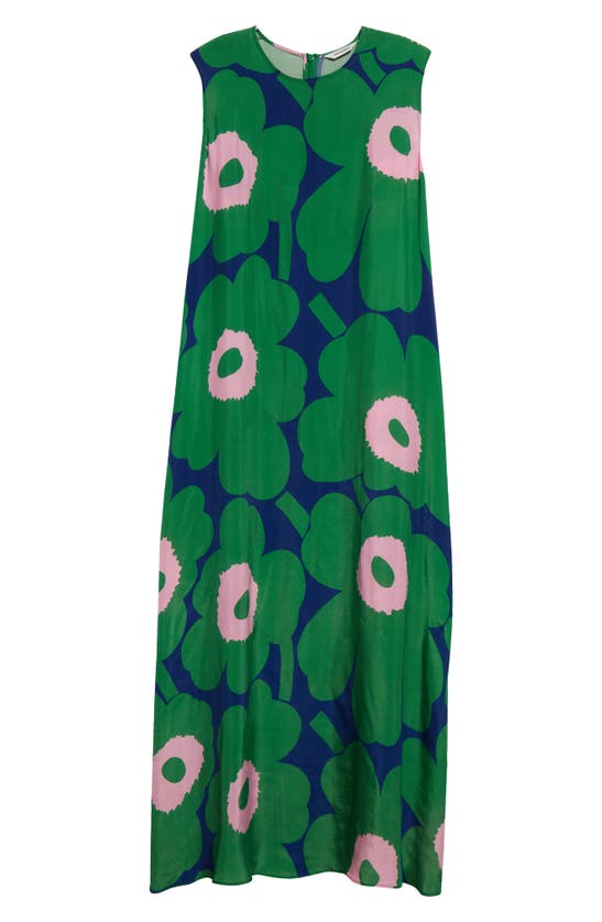 Shop Marimekko Migot Unikko Floral Sleeveless A-line Dress In Green Blue Light Pink