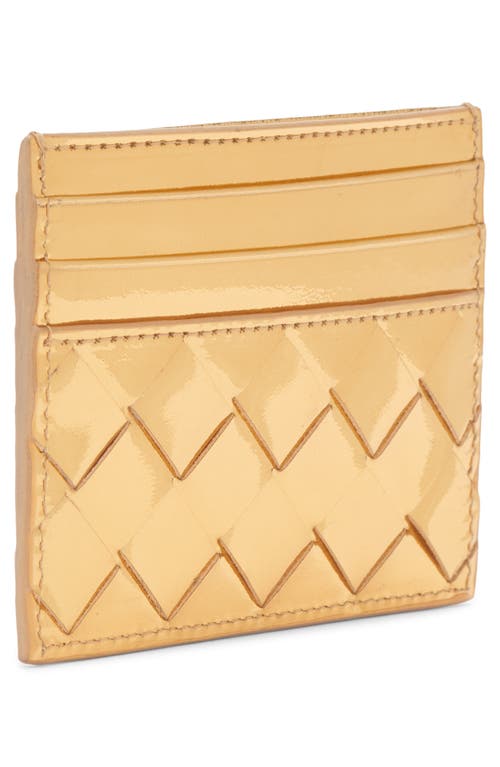 Shop Bottega Veneta Intrecciato Metallic Leather Card Case In Gold/brass