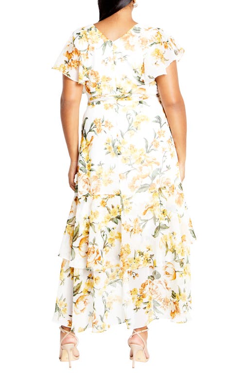 Shop City Chic Floral Print Faux Wrap Dress In Butter Perfect Petal