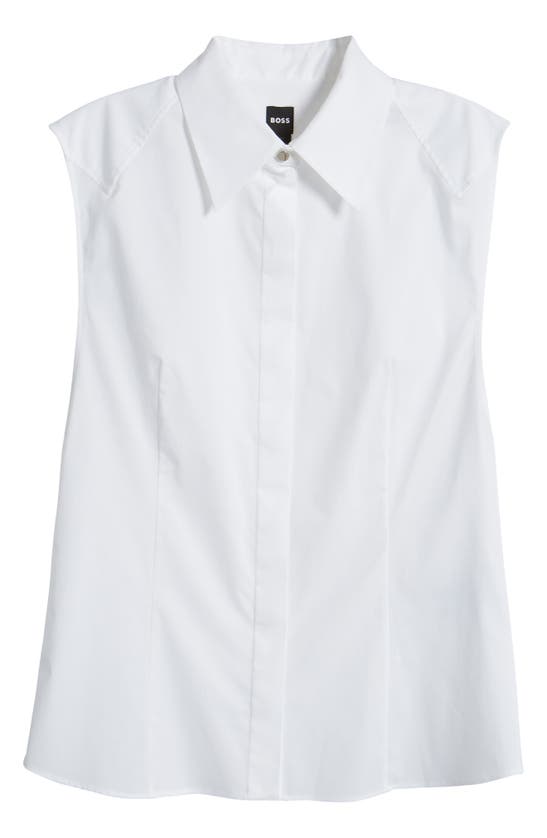 Shop Hugo Boss Boss Banoh Sleeveless Cotton Button-up Shirt In White