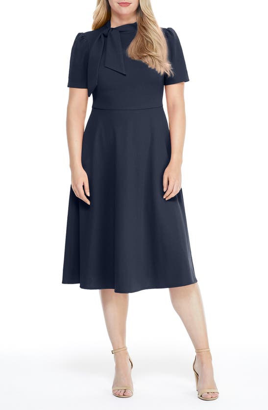 Maggy London Short Sleeve Necktie Midi Dress In Twilight Navy | ModeSens