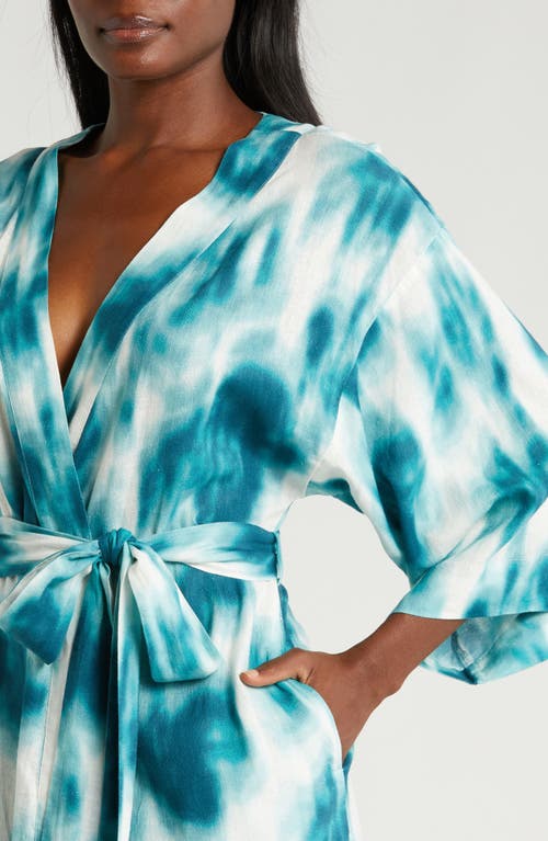 Shop Nordstrom Vacation Linen Blend Robe In Teal Tide Floral Pigment