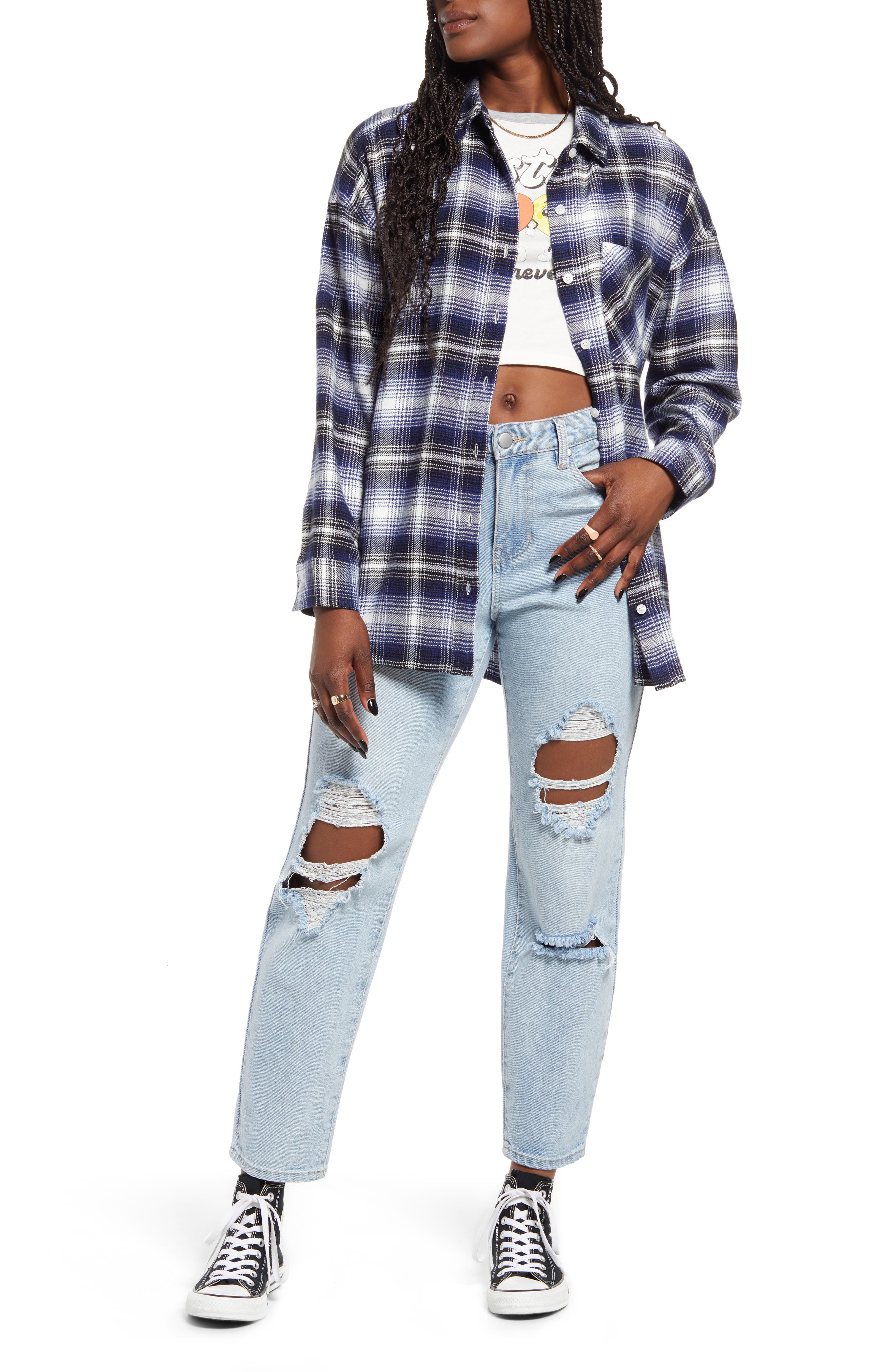 BP. Boyfriend Plaid Button-Up Shirt 