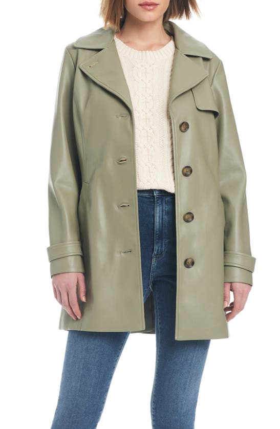 Sanctuary Faux Leather Trench Coat In Spring Sage