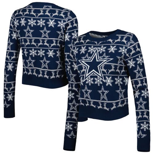 Women's FOCO Navy Dallas Cowboys Ugly Holiday Cropped Sweater