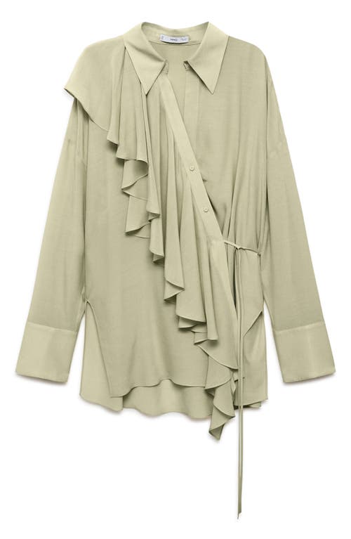 Shop Mango Bruna Ruffle Button-up Shirt In Green