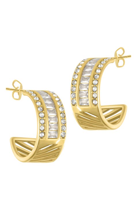 14K Yellow Gold Vermeil Water Resistant Crystal Hoop Earrings