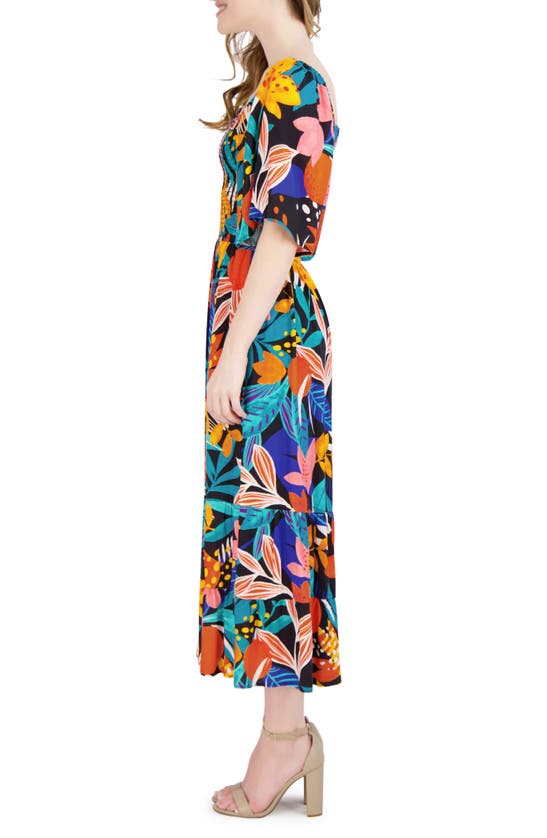 Robbie Bee Floral Smocked Maxi Dress In Black Multi | ModeSens