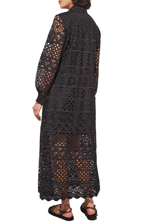 Shop Ming Wang Lacy Long Sleeve Midi Shirtdress In Black