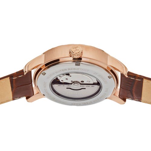 Shop Heritor Automatic Protégé Leather-band Watch W/date In Rose Gold/brown