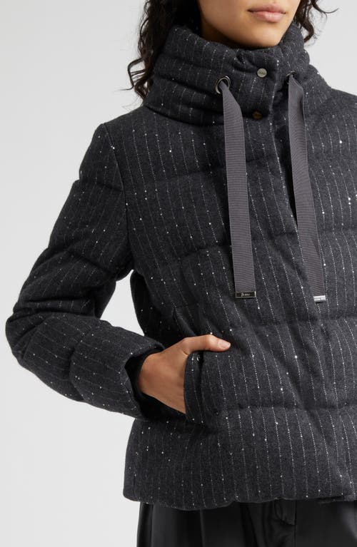 Shop Herno Sequin Pinstripe Down Jacket In Charcoal