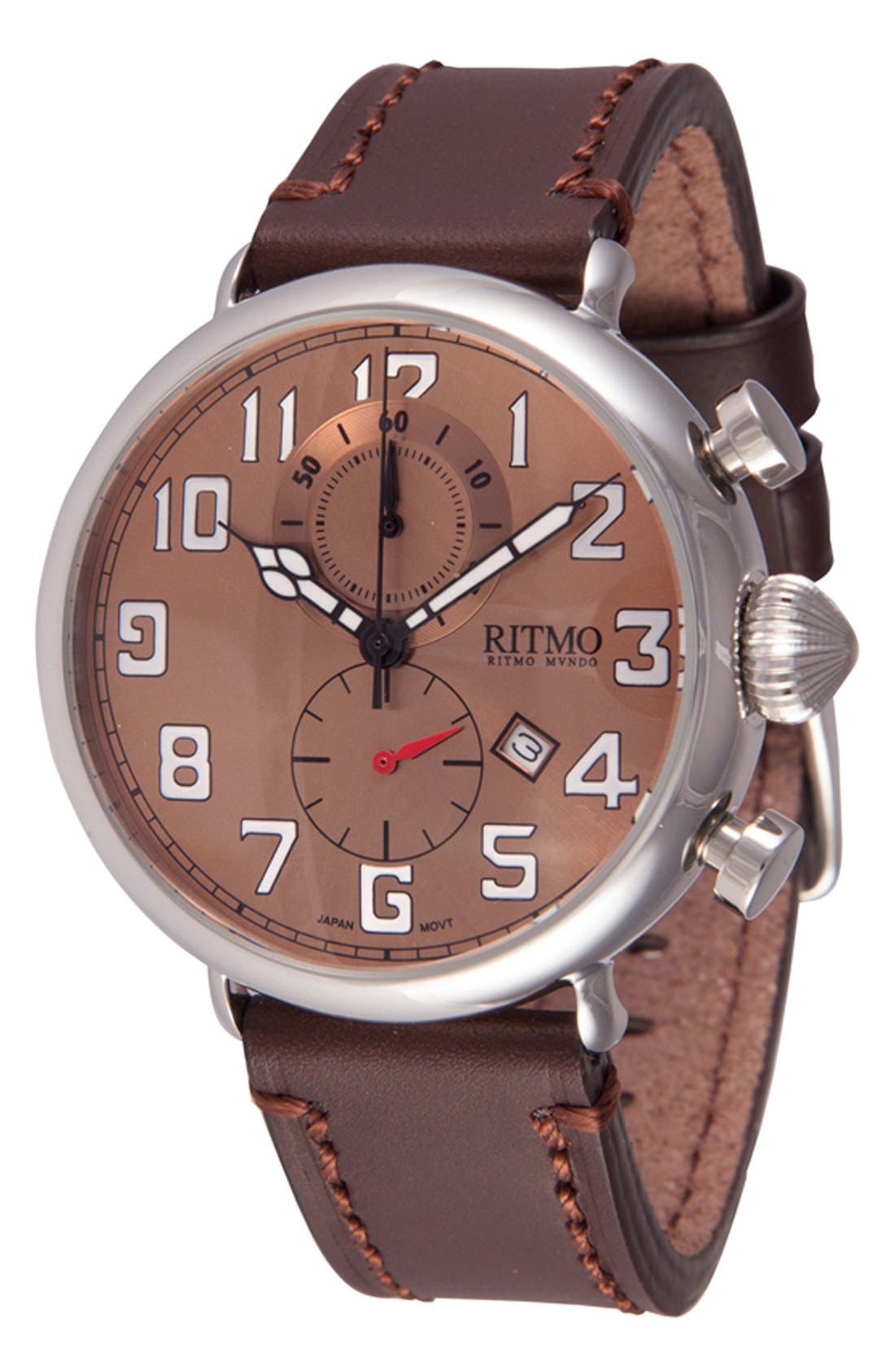 Ritmo Mundo 'Vintage' Chronograph Leather Strap Watch, 46mm Nordstrom
