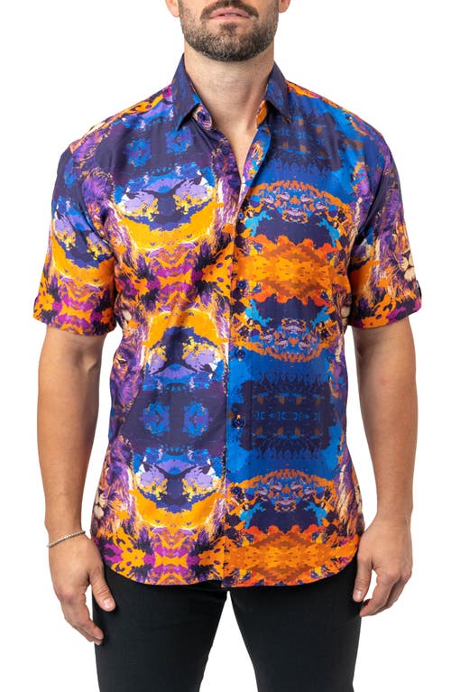Maceoo Galileo Earthlion 94 Multi Contemporary Fit Short Sleeve Button-Up Shirt Blue at