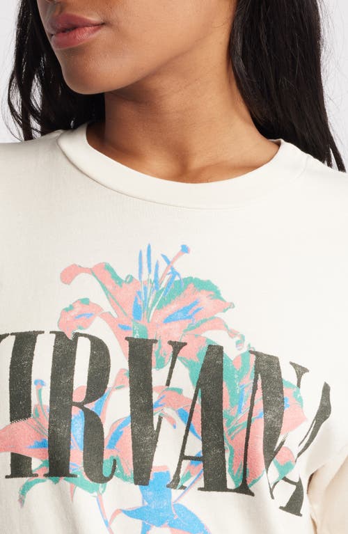 Shop Daydreamer Nirvana Lilies Cotton Graphic T-shirt In Dirty White