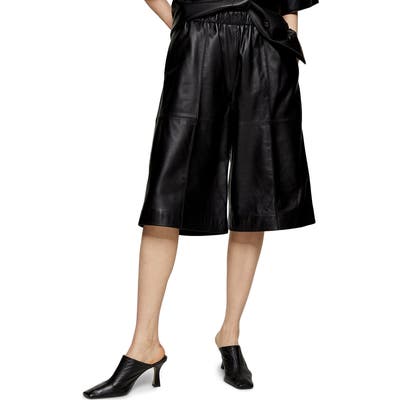 Topshop Boutique Leather Bermuda Shorts, US - Black