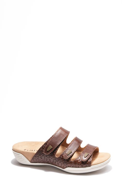 Hälsa Delight Strappy Slide Sandal in Dark Brown Waxed/Embossed