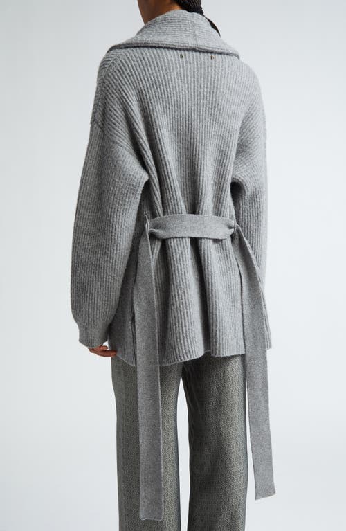 Shop Golden Goose Embellished Virgin Wool Belted Cardigan In Grey Melange