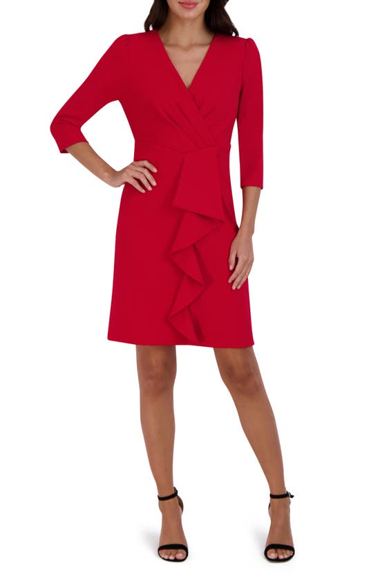 JULIA JORDAN CASCADE RUFFLE CREPE SHEATH DRESS