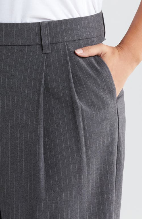 Wit & Wisdom Pinstripe Ultra Skyrise Pleated Wide Leg Pants In Steel Grey White