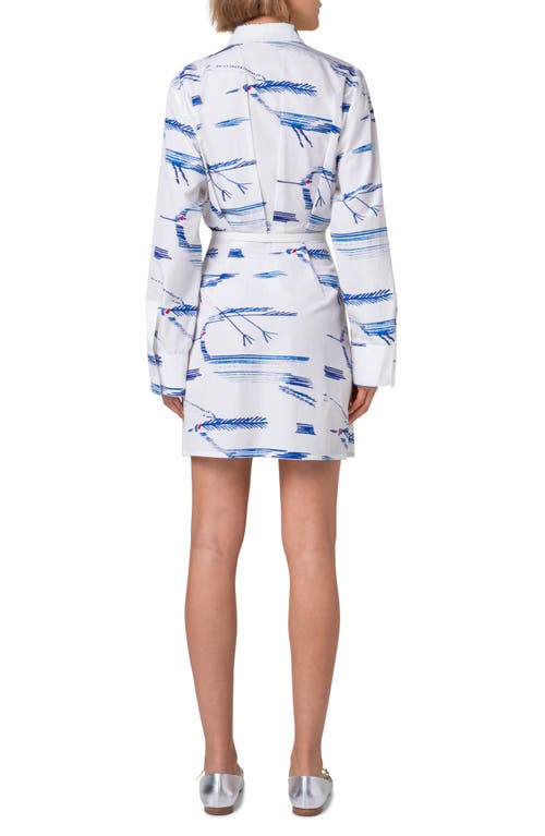 AKRIS AKRIS KASURI BIRDS PRINT LONG SLEEVE POPLIN SHIRTDRESS 