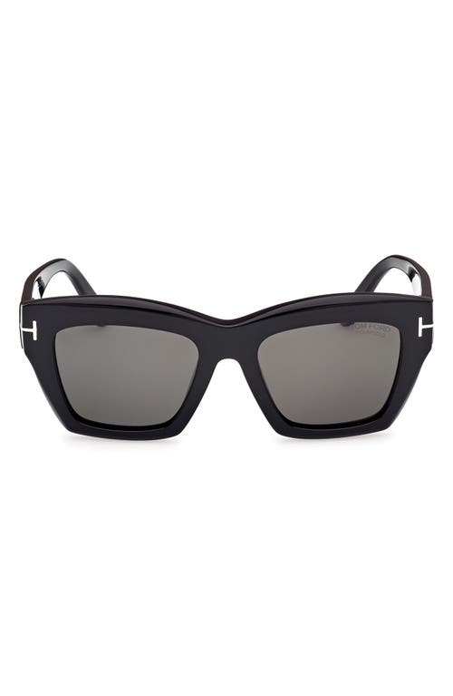 Shop Tom Ford Luna 52mm Butterfly Sunglasses In Shiny Black/eco/lenses