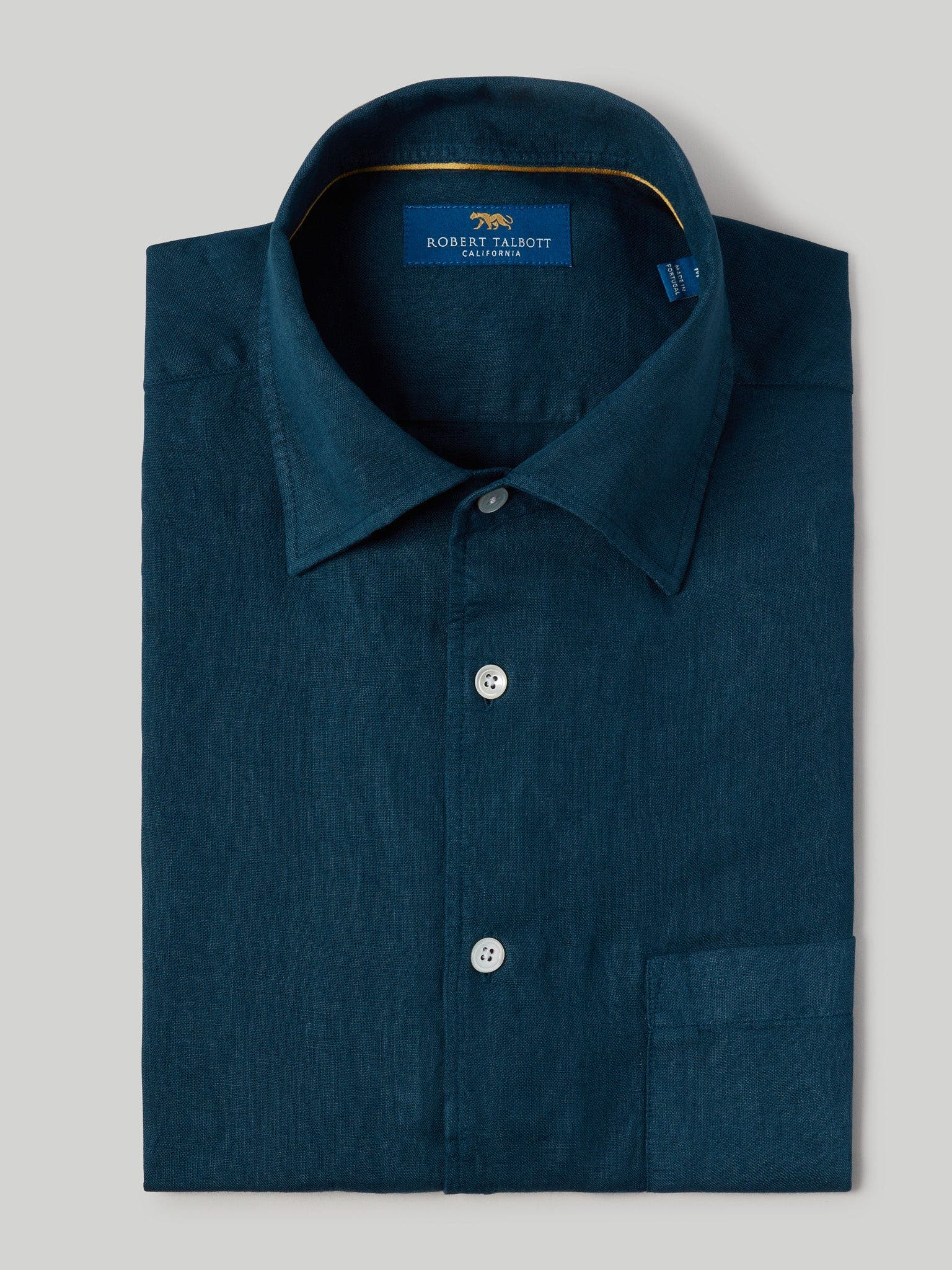 Robert Talbott Morgan Short Sleeve Linen Shirt in Indigo Blue 