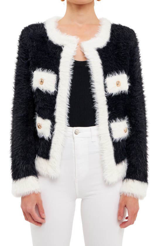 Endless Rose Shank Button With Color Block Cardigan In Black/ White