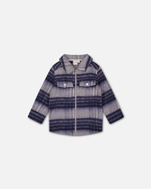 Shop Deux Par Deux Little Boy's Overshirt Wool-effect With Pockets Plaid Blue And Gray In Plaid Blue & Grey