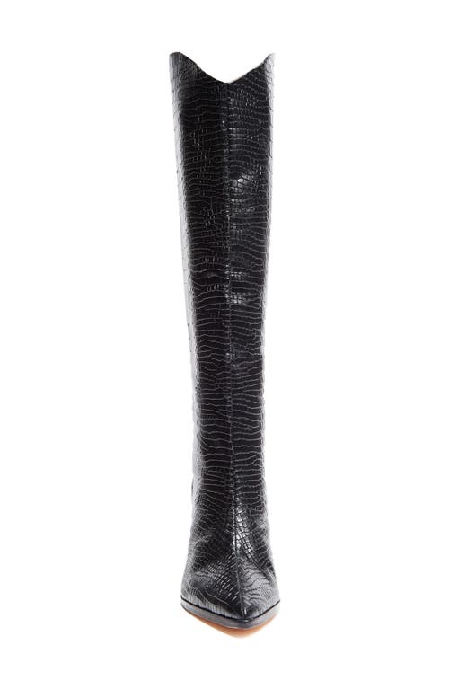 Schutz Maryana Pointed Toe Block Heel Knee High Boot In Black/black Snake Embossed